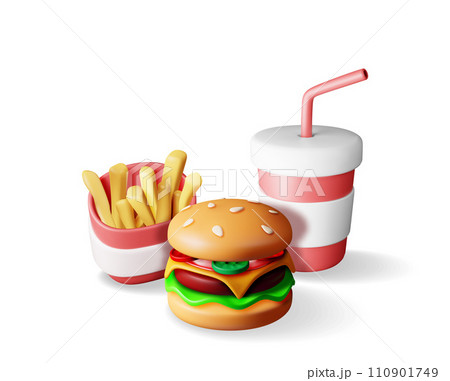 3D Cup of Cola with Fries and Cheeseburger 110901749