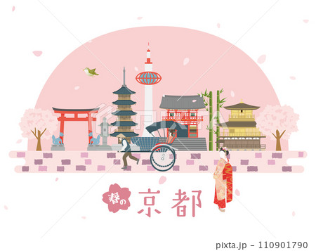 春の京都の街並み 110901790