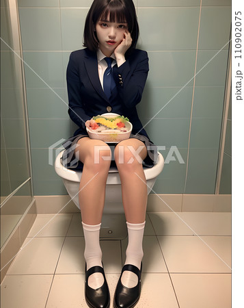 イラスト素材:制服姿の女子高生(便所飯) イラスト素材:制服姿の女子高生(便所飯) 110902075