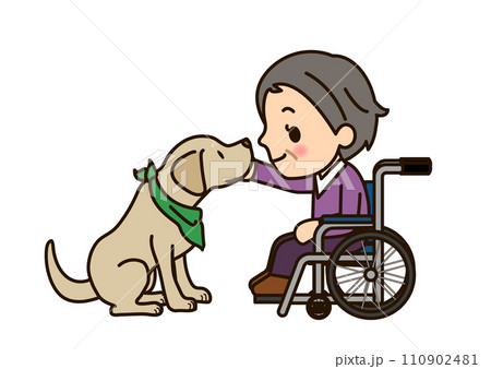 セラピードッグと車椅子のおばあちゃん 110902481