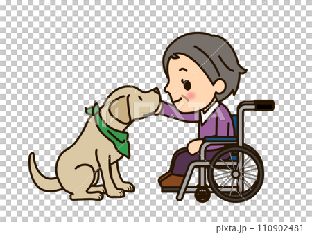 セラピードッグと車椅子のおばあちゃん 110902481