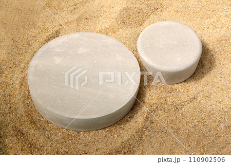 podiums on the sand for presentation show product cosmetic display , stage pedestal or platform background podiums on the sand for presentation show product cosmetic display , stage pedestal or platform background 110902506