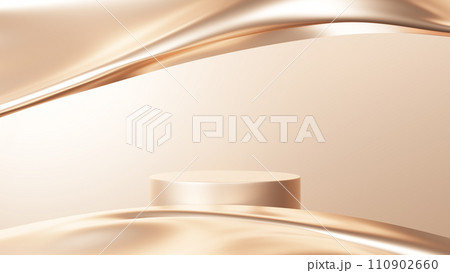 風で波打つベージュの布と台座。3D(横長) 風で波打つベージュの布と台座。3D(横長) 110902660