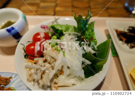 旅先のホテルで食べる朝食バイキング 110902724