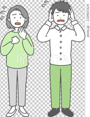 一個男人和一個女人看起來對某事感到焦慮的插圖 一個男人和一個女人看起來對某事感到焦慮的插圖 110903324