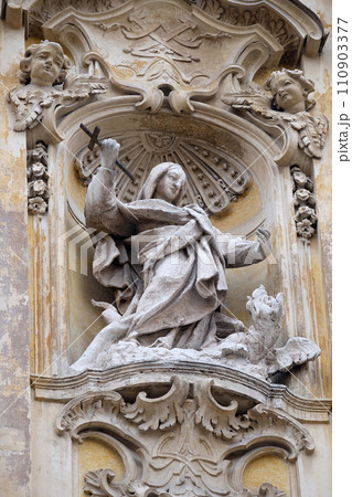 Statue of Saint Martha of Bethany on facade of Santa Maria Maddalena Church in Rome, Italy Statue of Saint Martha of Bethany on facade of Santa Maria Maddalena Church in Rome, Italy 110903377