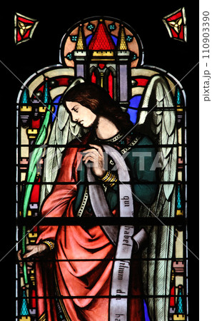 Angel, stained glass window from Saint Germain-l'Auxerrois church, Paris Angel, stained glass window from Saint Germain-l'Auxerrois church, Paris 110903390