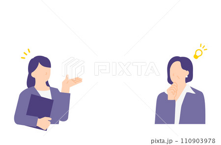 年配の管理職に問題解決策を提案する女性アドバイザーのイラスト 110903978