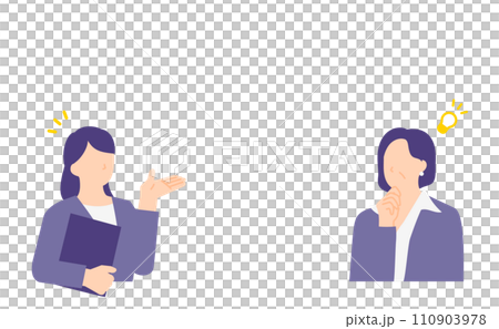 年配の管理職に問題解決策を提案する女性アドバイザーのイラスト 110903978