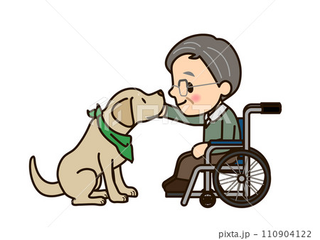 セラピードッグと車椅子のおじいちゃん 110904122