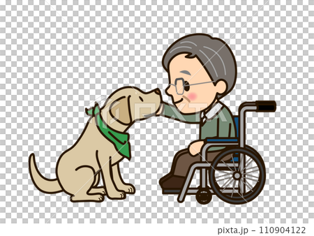 セラピードッグと車椅子のおじいちゃん 110904122