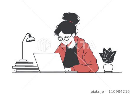 オンラインで勉強をする若い女子学生-1 110904216