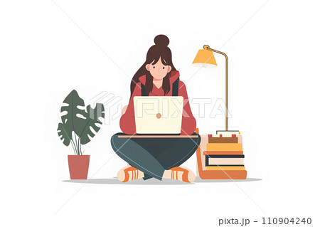 オンラインで勉強をする若い女子学生-2 110904240
