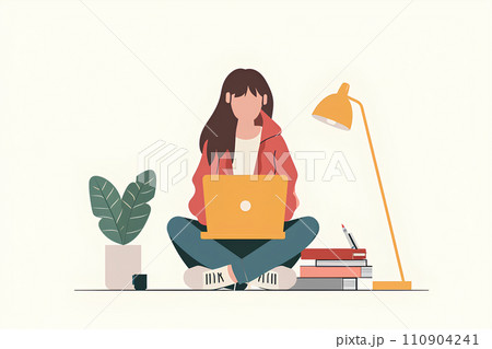 オンラインで勉強をする若い女子学生-2 オンラインで勉強をする若い女子学生-2 110904241
