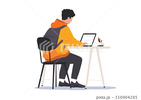 オンラインで勉強をする男子学生-2 オンラインで勉強をする男子学生-2 110904285