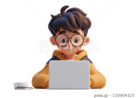 オンラインで勉強をする男子学生(3D)-1 オンラインで勉強をする男子学生(3D)-1 110904325