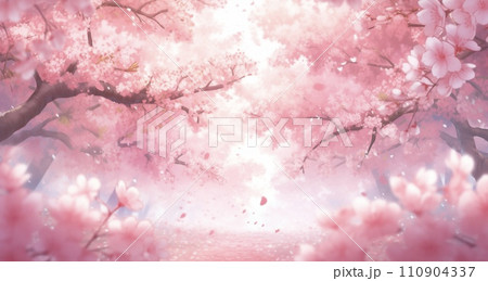 美しく華やかな桜の花と花びら舞い散る春の背景素材　AI素材 110904337