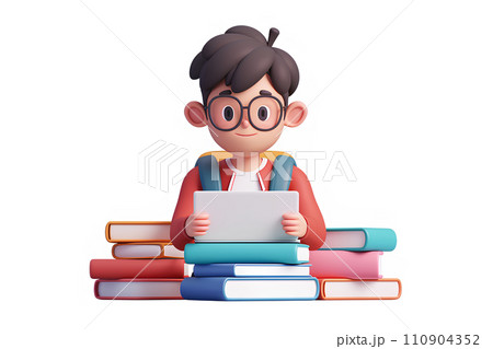 オンラインで勉強をする男子学生（3D）-2 110904352