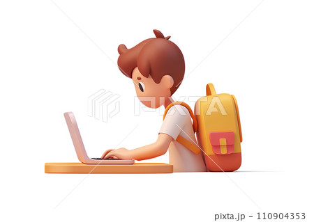 オンラインで勉強をする男子学生（3D）-2 110904353