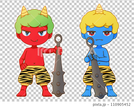 金棒を持った赤鬼と青鬼のイラスト素材 [110905452] - PIXTA