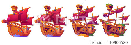 Wrecked wooden ship animation set 110906580