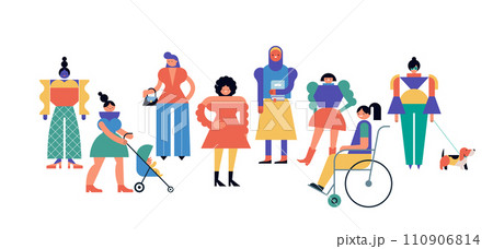 Group of women, community, family or neighborhood standing together. International Women's Day 110906814