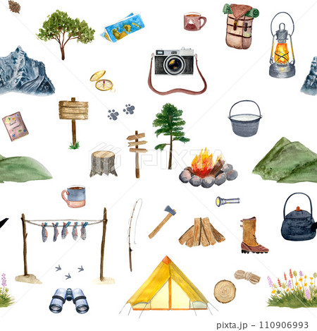 Watercolor adventure camping seamless pattern Watercolor adventure camping seamless pattern 110906993