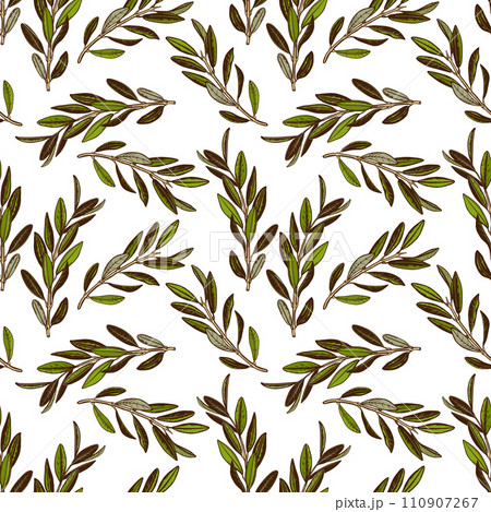 Vegetable seamless pattern with olive branches with leaves. Vegetable seamless pattern with olive branches with leaves. 110907267