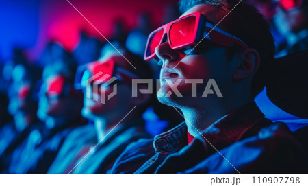 3Dメガネをかけて3D映像を楽しむ観客:AI作品 3Dメガネをかけて3D映像を楽しむ観客:AI作品 110907798