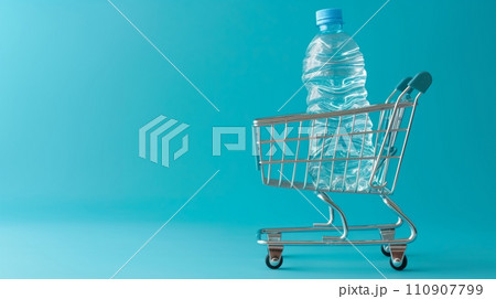 ショッピングカートに積まれた水のペットボトル:AI作品 ショッピングカートに積まれた水のペットボトル:AI作品 110907799