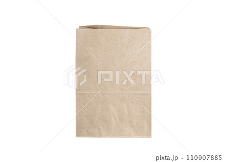 Recyclable craft paper bag for purchases, gifts and takeaway food mock up on white background. Environmentally friendly than single-use plastic bags 110907885