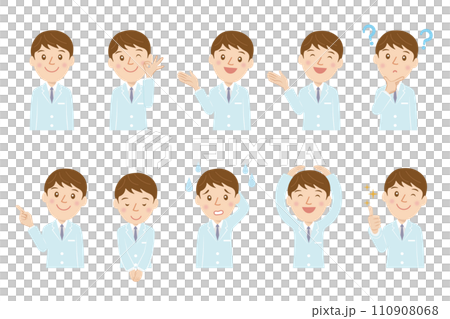Doctor, researcher, man, facial expression, set, vector Doctor, researcher, man, facial expression, set, vector 110908068