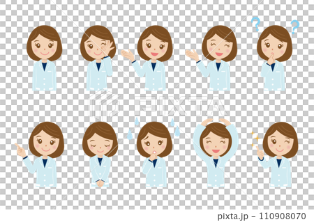 Doctor, researcher, woman, facial expression, set, vector 110908070