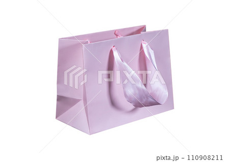 Recyclable craft paper bag for purchases, gifts and takeaway food mock up on white background. Environmentally friendly than single-use plastic bags 110908211