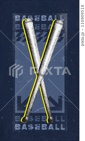Two baseball bats against dark blue background with abstract design elements. Modern design. 110909518