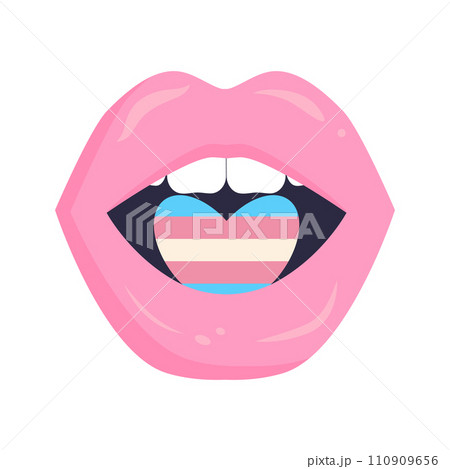 Lips with transgender heart. Blue, Pink and White colors. Gender symbol of Female, Male and Trans. LGBT, transgender visibility symbol. Flat vector illustration. Lips with transgender heart. Blue, Pink and White colors. Gender symbol of Female, Male and Trans. LGBT, transgender visibility symbol. Flat vector illustration. 110909656