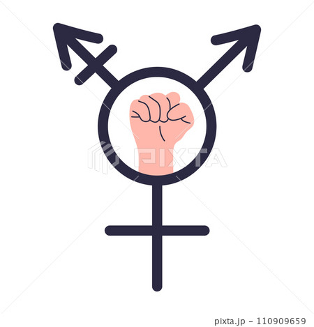 Transgender symbol with fist. Fist in the ring of the gender sign. Flat vector illustration. Transgender symbol with fist. Fist in the ring of the gender sign. Flat vector illustration. 110909659