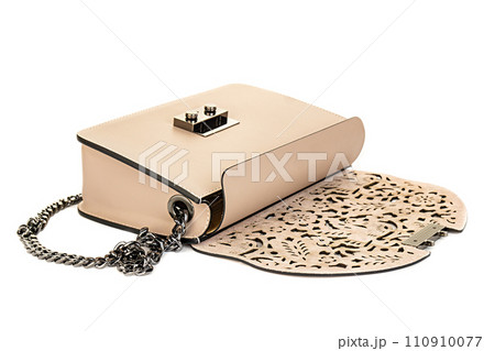beige leather bag isolated on white background. minimalist purse ,handbag 110910077
