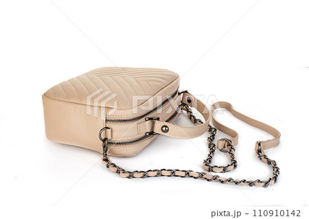 beige leather bag isolated on white background. minimalist purse ,handbag 110910142