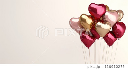 Red and gold hearts metallic balloons isolated on white background Red and gold hearts metallic balloons isolated on white background 110910273