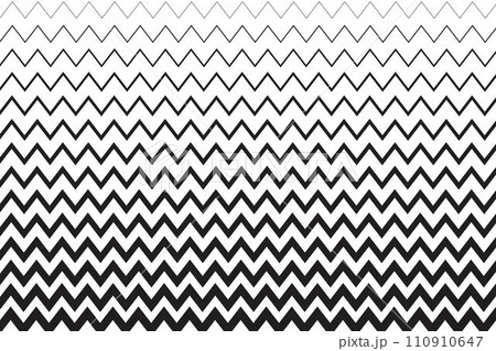 Horizontal zigzag lines of different thicknesses. Background with black and white zig zag pattern. Parallel serrated stripes texture. Minimalistic graphic print. Vector illustration 110910647