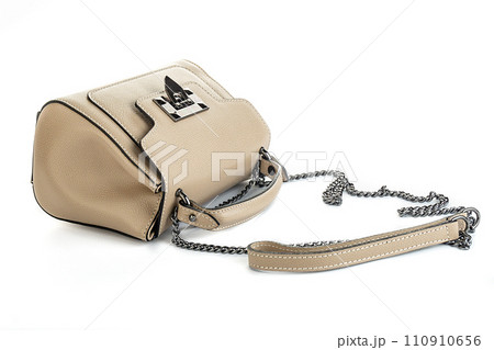 beige leather bag isolated on white background. minimalist purse ,handbag 110910656