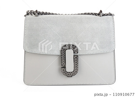 White female handbag bag purse clutch on whete background. Isolated on white background.Front view. 110910677
