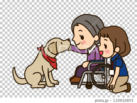 Therapy dog and grandma in wheelchair Therapy dog and grandma in wheelchair 110910855