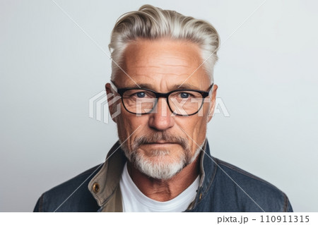 Portrait of a handsome senior man with grey hair wearing glasses 110911315