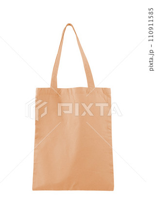 Reusable orange cotton, linen shopping bag isolated on white background. Mockup, template. 110911585