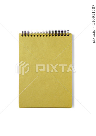 Open spiral bound notepad with craft yellow sheets, isolated on white background. Open spiral bound notepad with craft yellow sheets, isolated on white background. 110911587