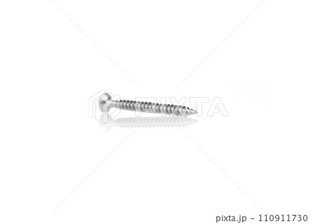 macro screw of silver color on a white background 110911730
