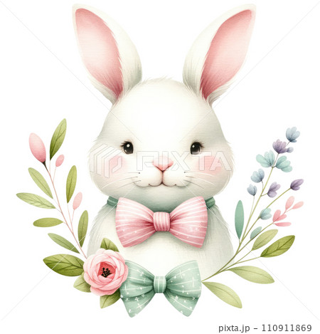 Easter bunny with pink bow in coquette style Easter bunny with pink bow in coquette style 110911869
