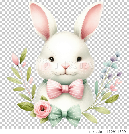Easter bunny with pink bow in coquette style Easter bunny with pink bow in coquette style 110911869